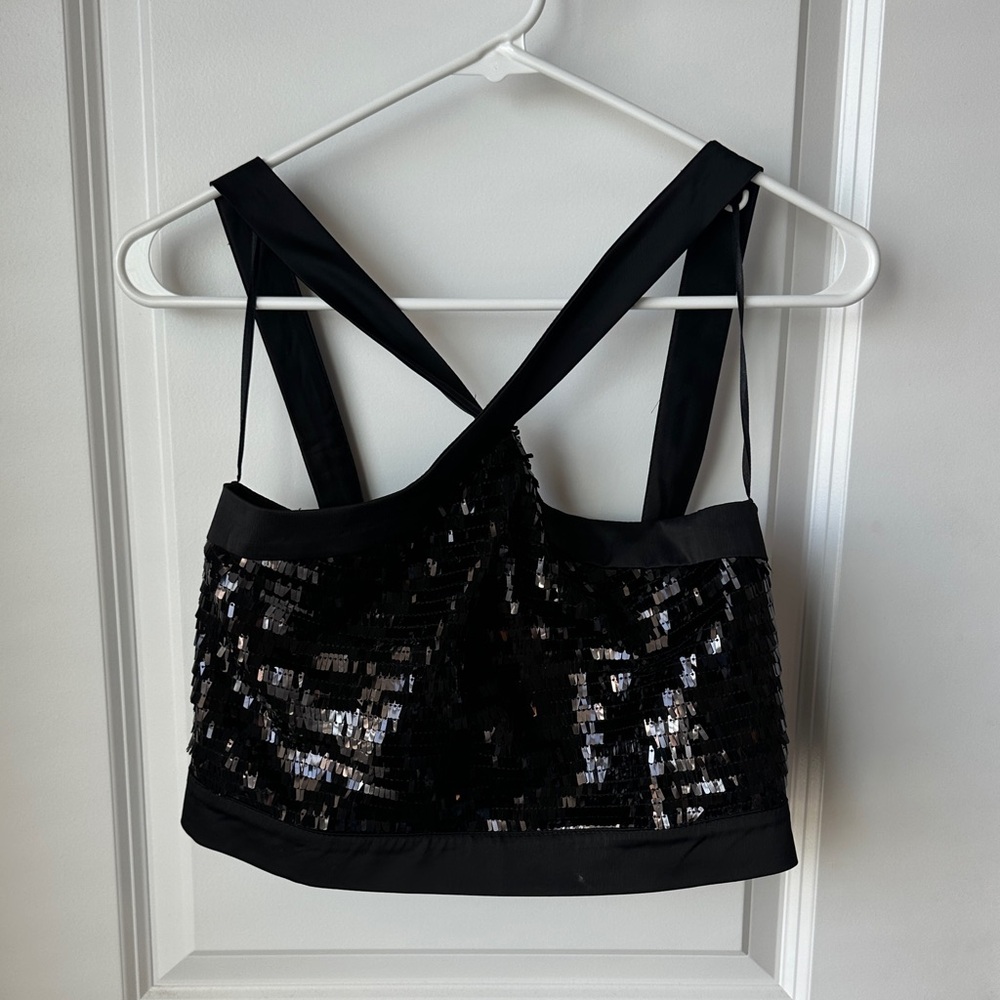 Zara Black Sequin Cropped Tank Top